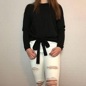 Black tie front sweatshirt
